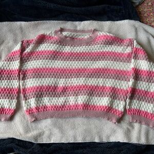 SHEIN Pink and White Striped Sweater